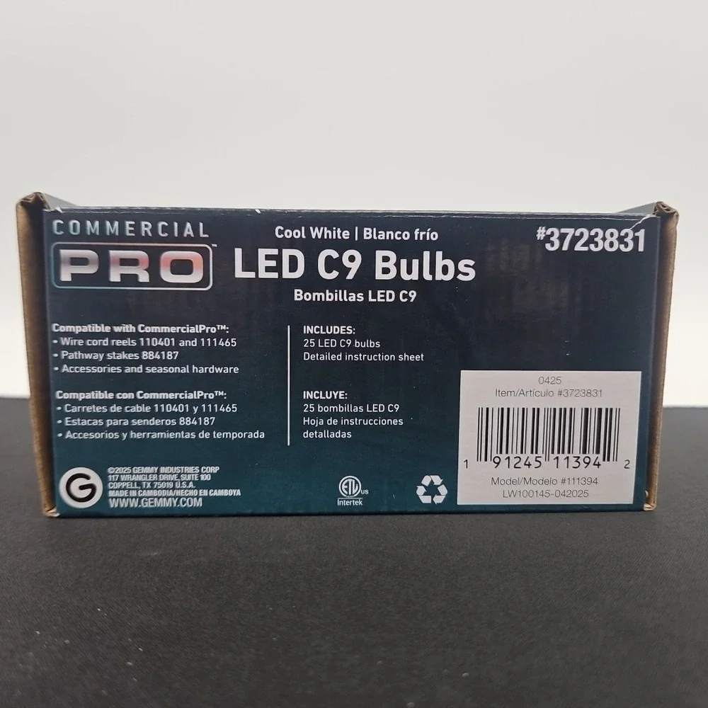 GEMMY Commercial Pro 25 Ct C9 Cool White LED Christmas String‎ Light Bulbs E17